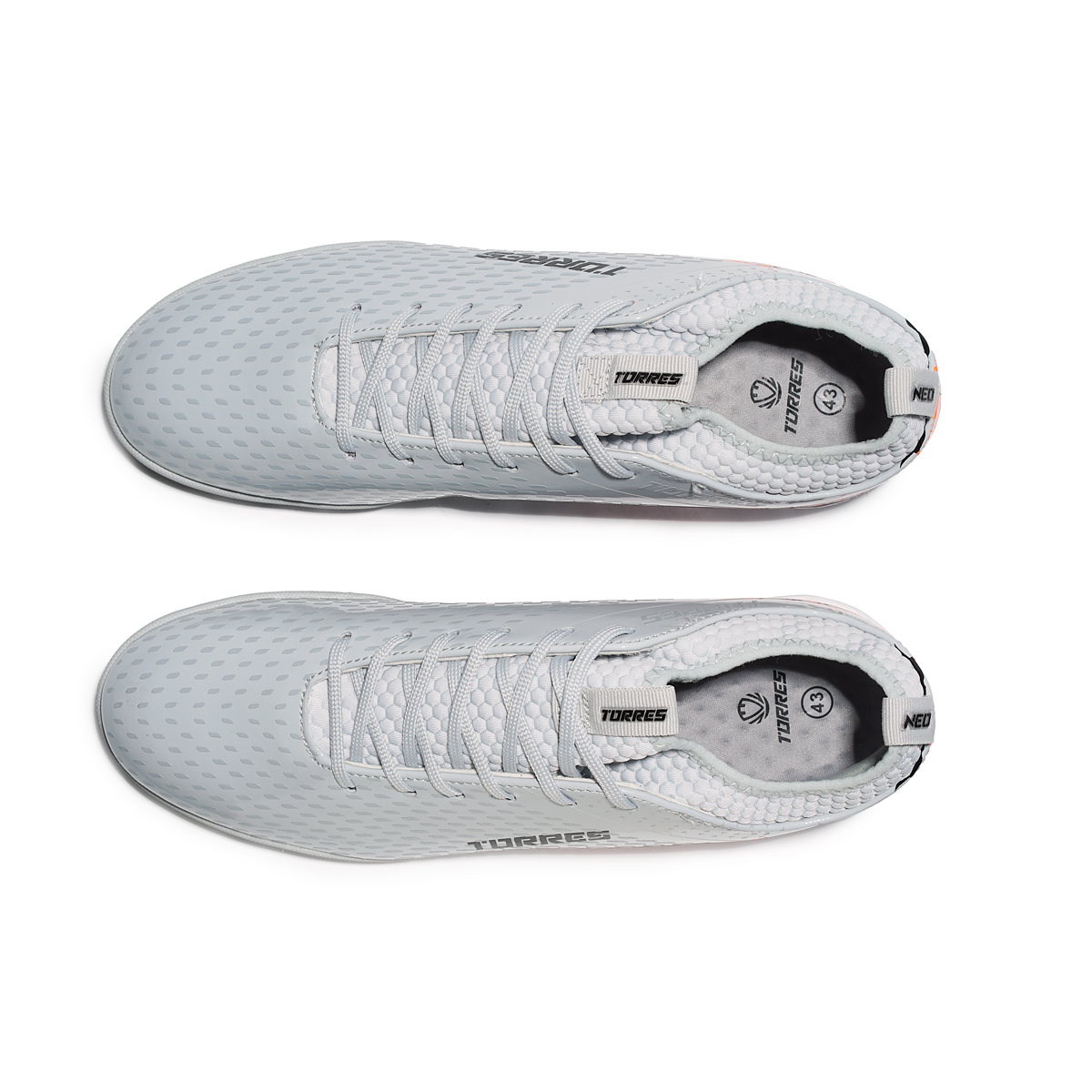 Бутсы футбольные (многошиповки) TORRES NEO-J, с носком, Размер 34, Цвет Серый/Оранжевый