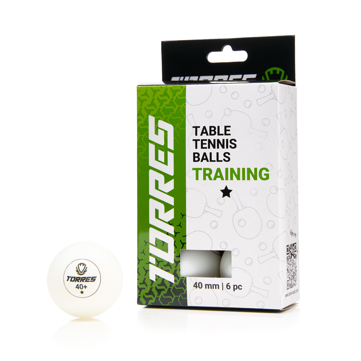 Мяч для настольного тенниса TORRES Training 1*, упаковка 6 шт, Цвет Белый