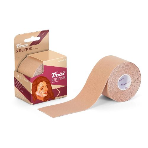 Тейп кинезиологический для лица TMAX Beauty Tape, хлопок, размер 5см x 5м, Цвет Бежевый