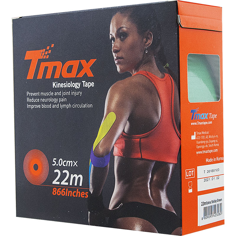 Тейп кинезиологический TMAX Extra Sticky, размер 5 см x 22 м, Цвет Зеленый