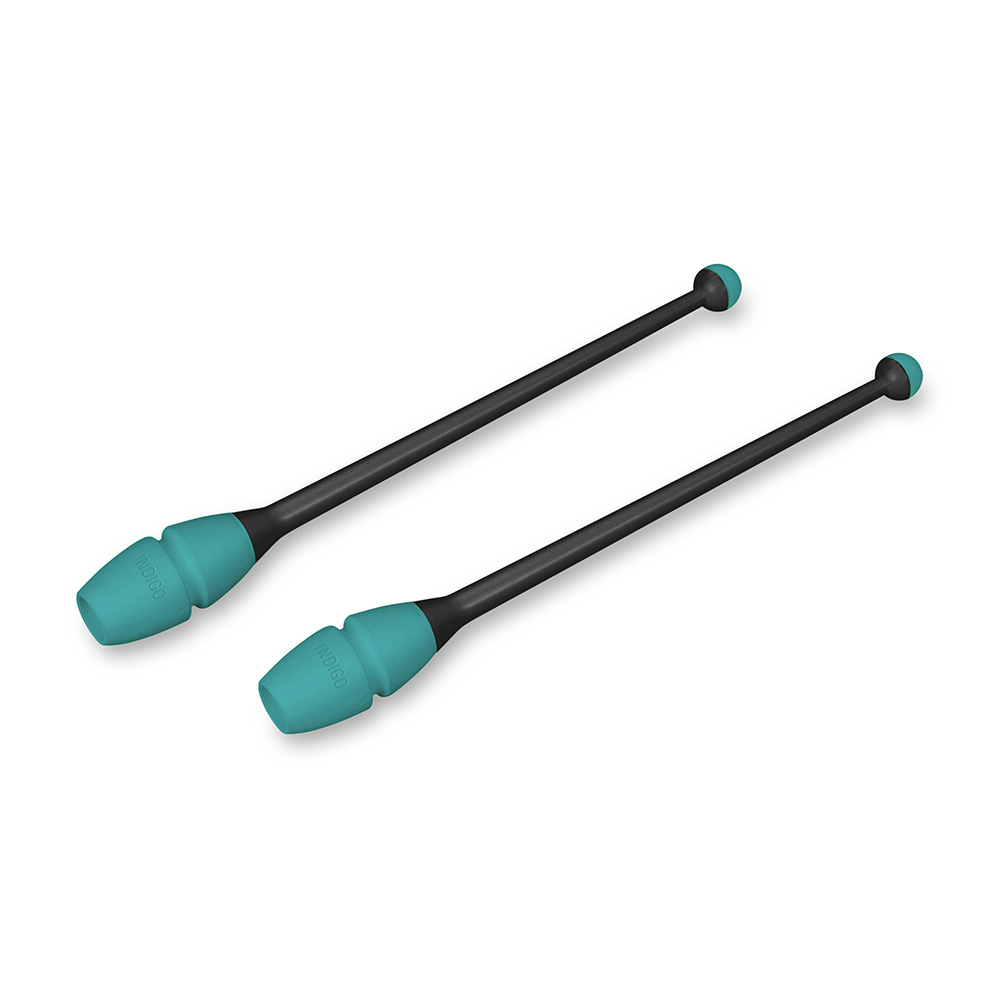 Булавы для художественной гимнастики INDIGO IN017, Размер 36 см, Цвет Черно-бирюзовый