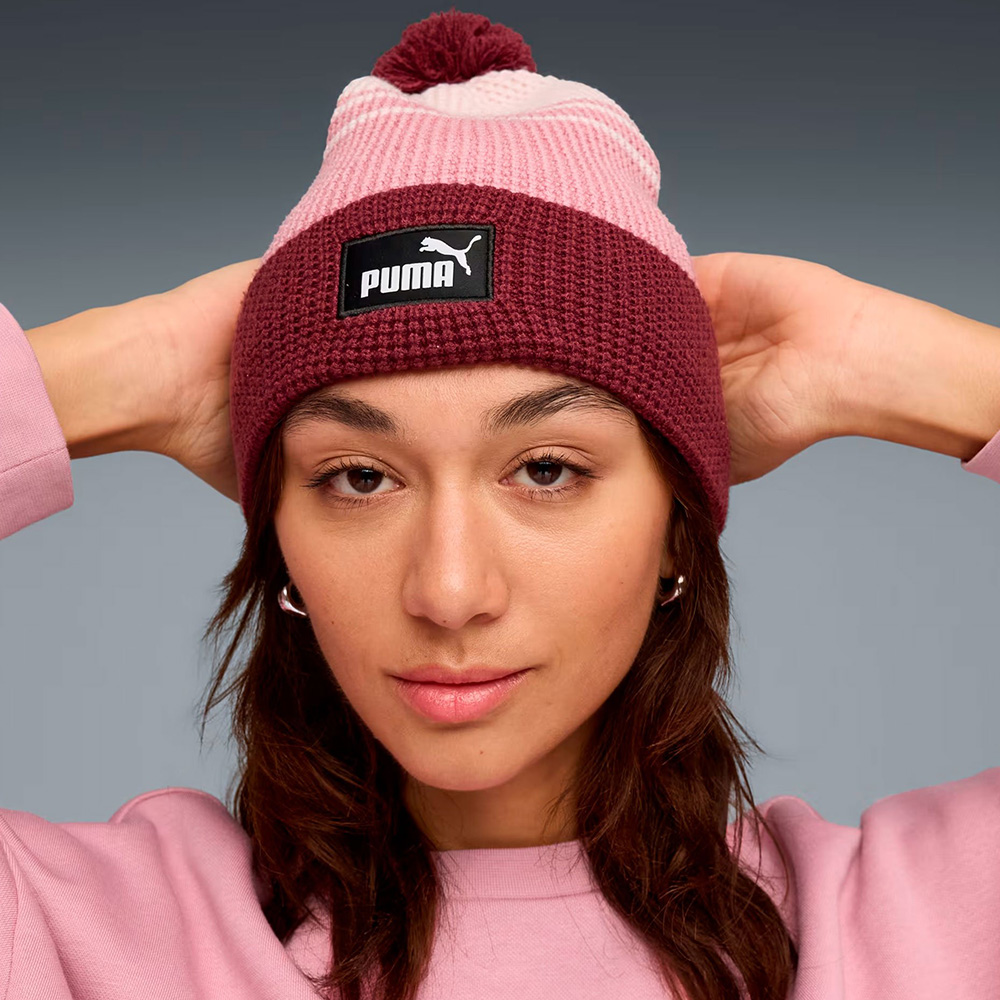 Шапка PUMA Ess Mid Crown Pom Beanie, 02655002, Цвет Розово-бордовый