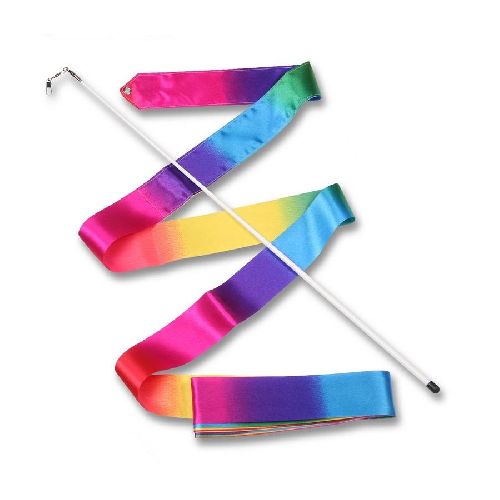 Лента гимнастическая с палочкой INDIGO 56см РАДУГА, длина 6м