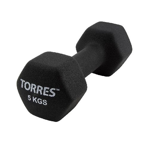 Гантель металлическая TORRES в неопреновой оболочке, Вес 5 кг