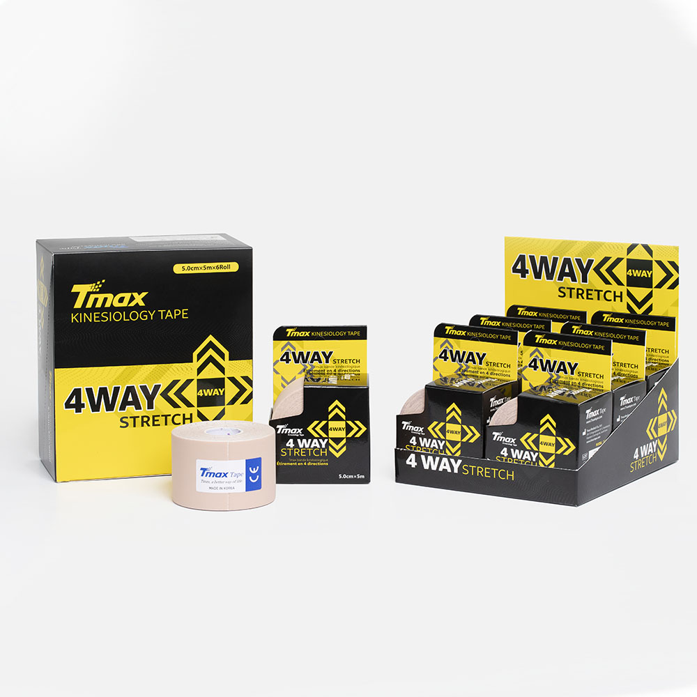 Тейп кинезиологический Tmax 4 WAY, размер 5 см х 5 м, Цвет Телесный