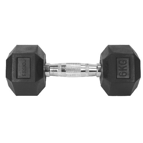 Гантель металлическая TORRES в резиновой оболочке, Вес 6 кг