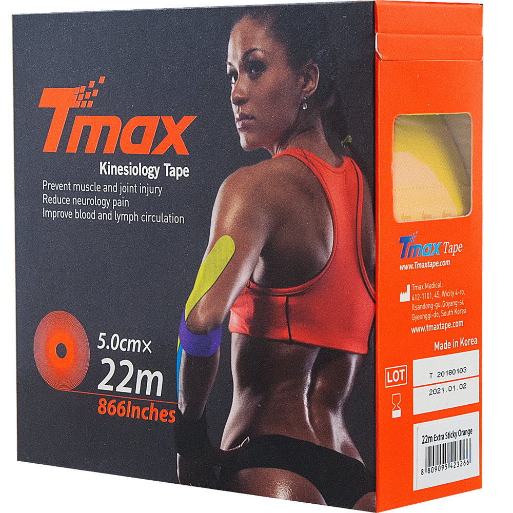 Тейп кинезиологический TMAX Extra Sticky, размер 5 см x 22 м, Цвет Желтый