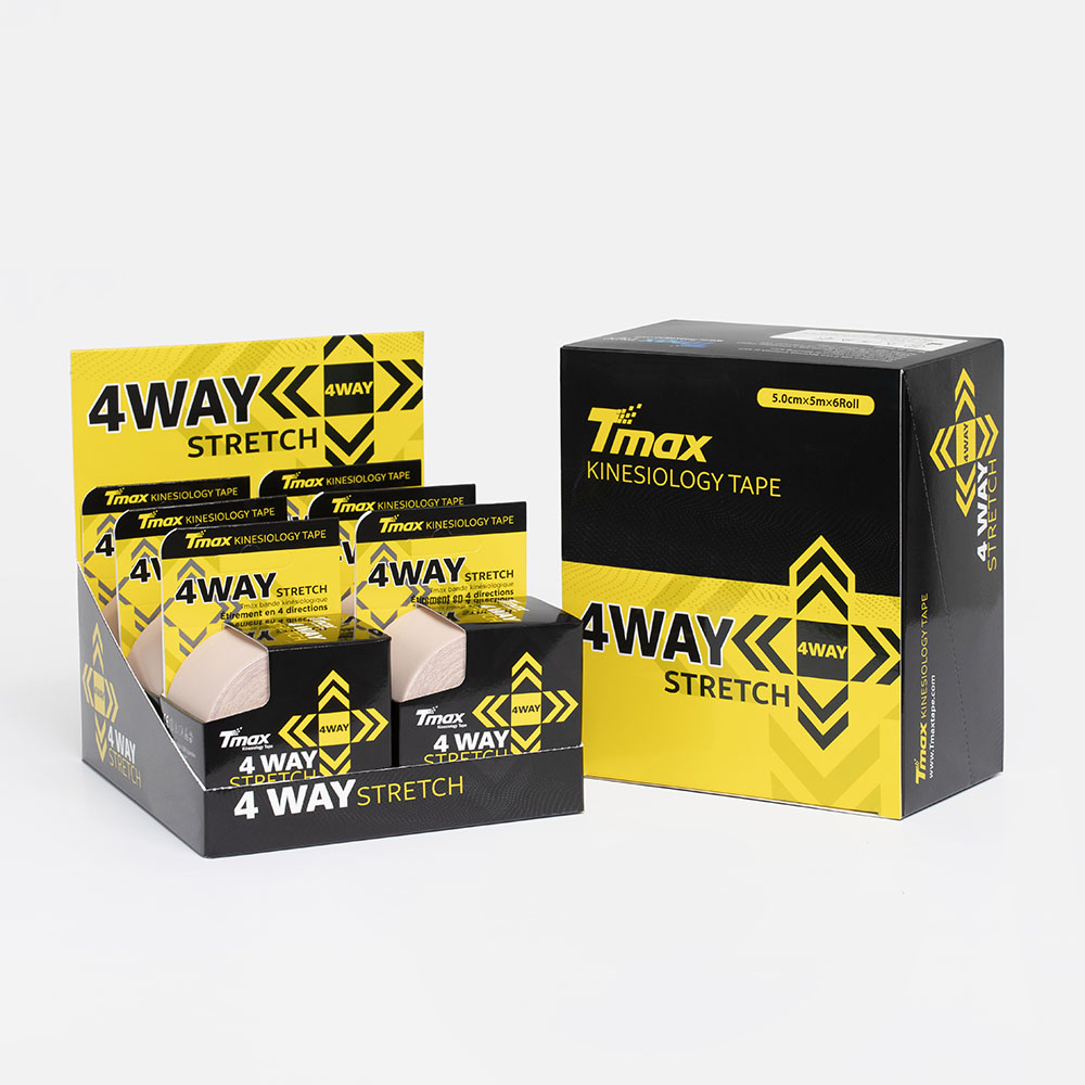 Тейп кинезиологический Tmax 4 WAY, размер 5 см х 5 м, Цвет Телесный
