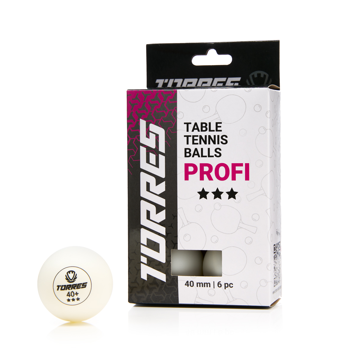 Мяч для настольного тенниса TORRES Profi 3*, упаковка 6 шт