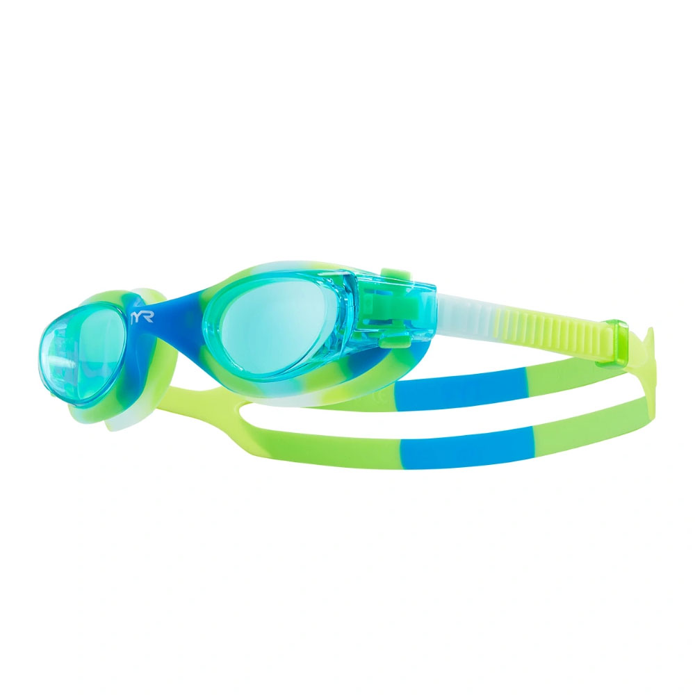 Очки для плавания TYR Vesi Tie Dye Junior, подростковые, Цвет очков/линз Лайм-голубой/Голубой