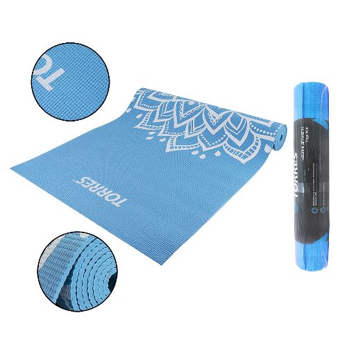 Коврик для йоги TORRES Basis 4, ПВХ 4 мм, голубой, Толщина коврика 4 мм