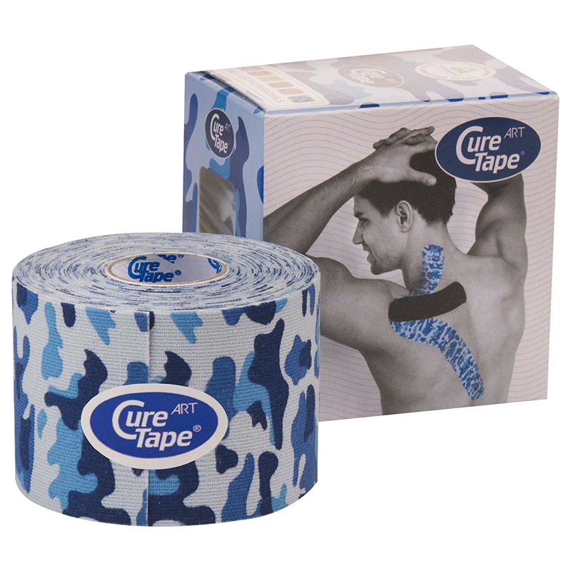 Тейп кинезиологический CURETAPE Art, размер 5 см x 5 м, Цвет Бело-голубой