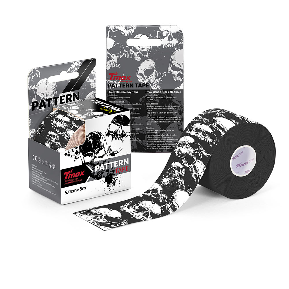 Тейп кинезиологический TMAX Pattern, размер 5 см x 5 м, Цвет Черно-белый